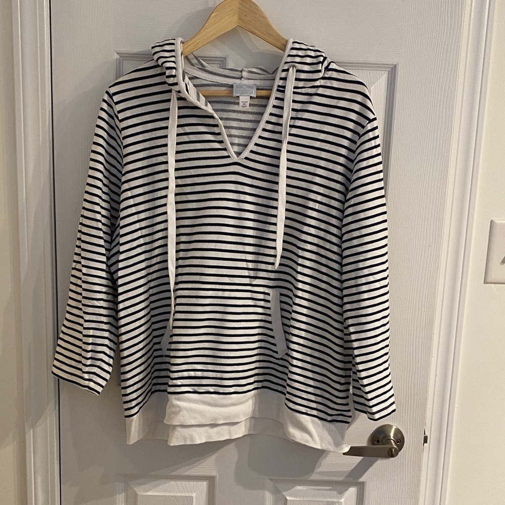 Sunday Navy and White Striped Hoodie size 2x;